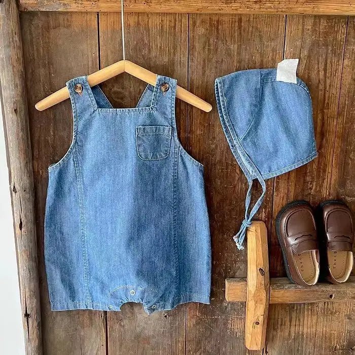 Adorable Denim Suspender Overalls & Matching Hat Set for Babies - Undefyning Lynes