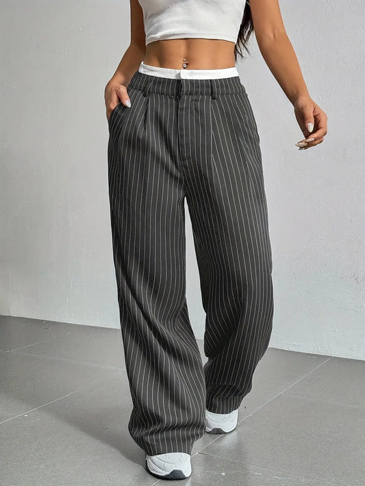 Elevate Your Silhouette: Sophisticated High-Waist Striped Trousers - Undefyning Lynes