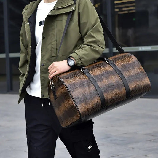 Executive Crocodile-Embossed Weekender Duffel - Rugged Travel Style - Undefyning Lynes