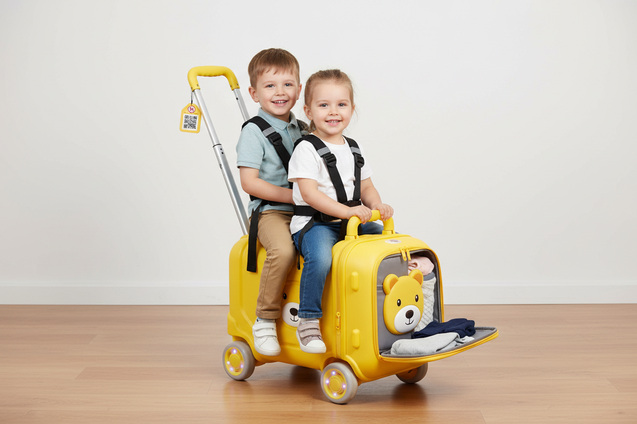 Yellow Kids Suitcase with Safety Guardrails