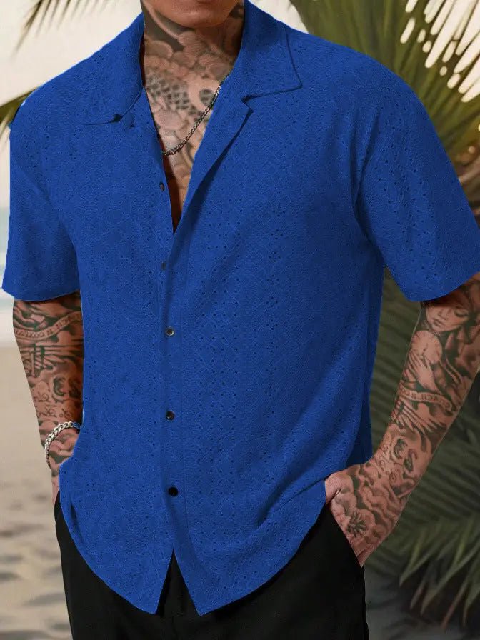 Jacquard Shirt — Men's Hollow-Out Textured Slim-Fit - Undefyning Lynes