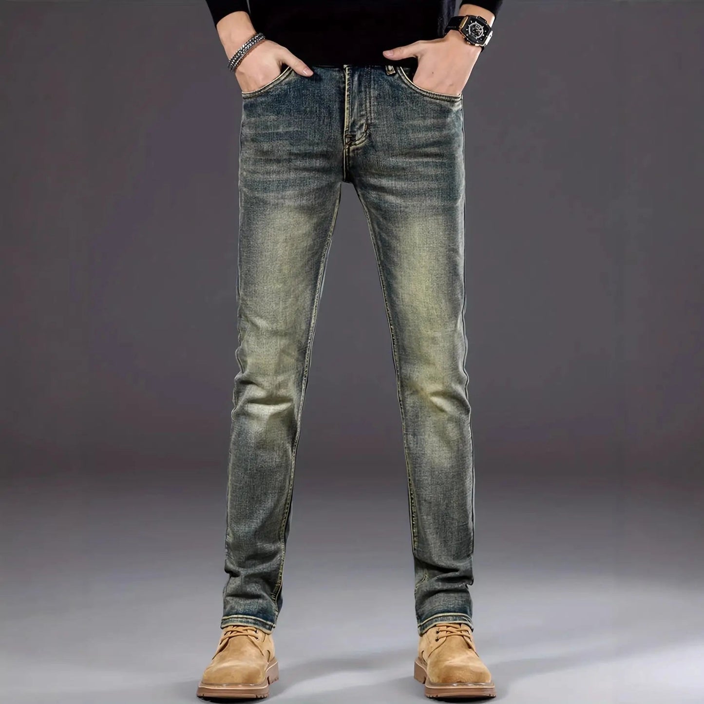 Men's Vintage Stretch Skinny Jeans | Retro Blue Slim-Fit Denim - Undefyning Lynes