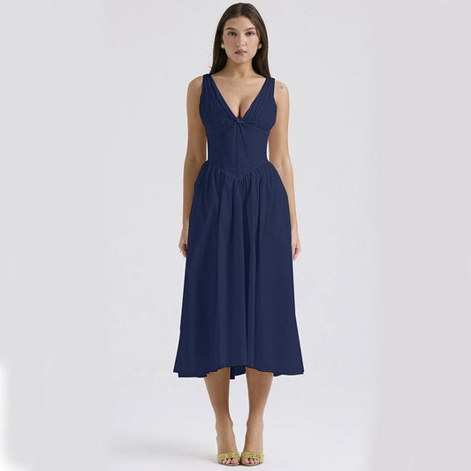 Sun-Kissed Floral A-Line V-Neck Swing Dress with Hidden Pockets - Undefyning Lynes
