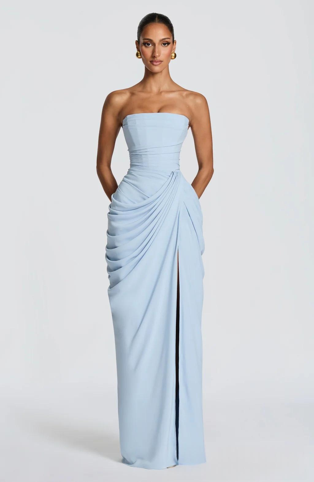 Reverie Strapless Slit Dress in black