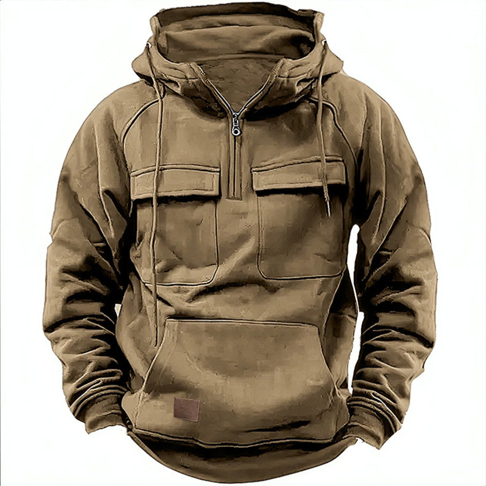 Zip-up Sports Hoodie With Drawstring And Pocket — Black colorway