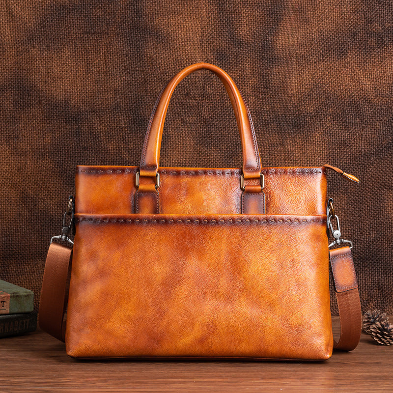 Full-Grain Leather Handbag in brown