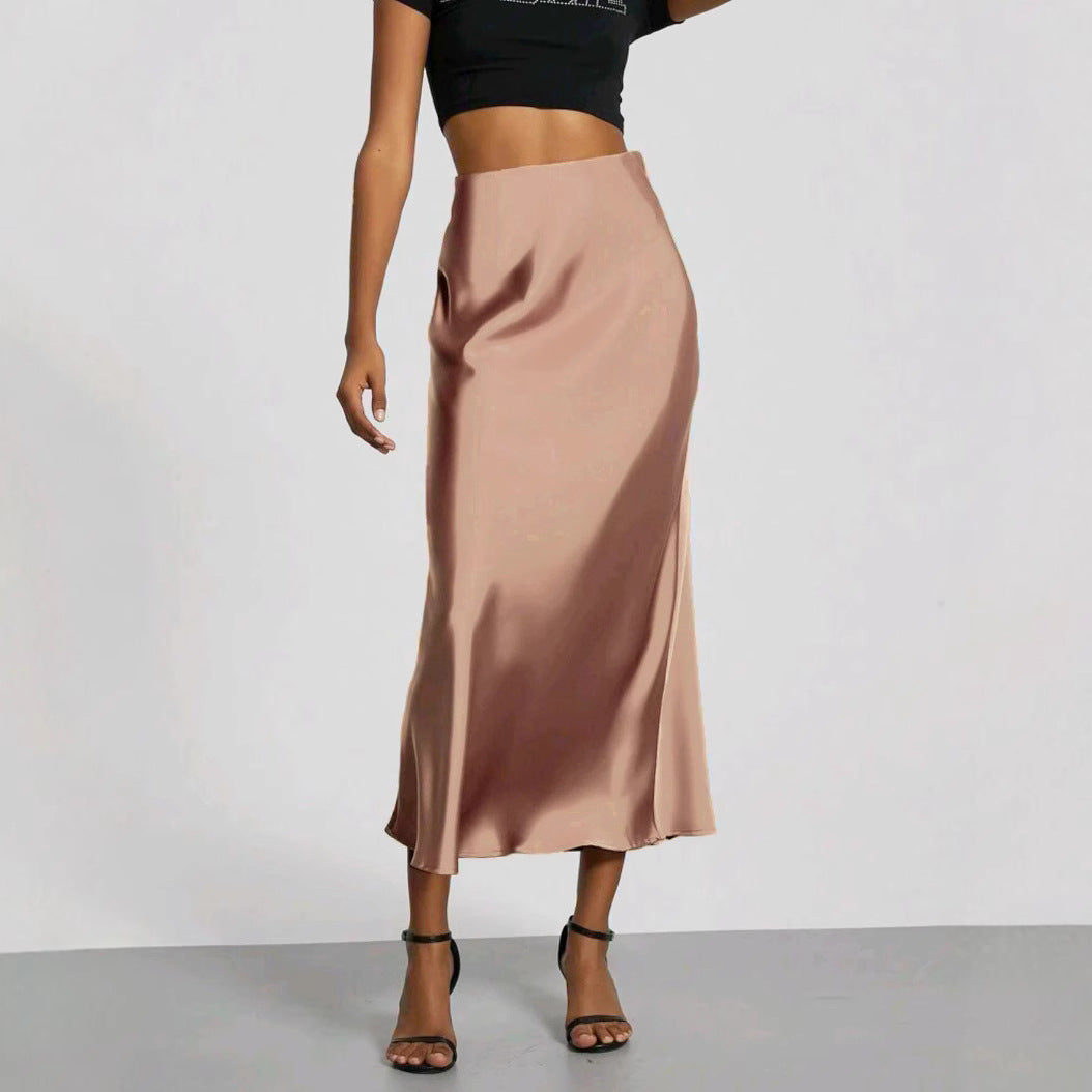 Back view of the satin midi skirt