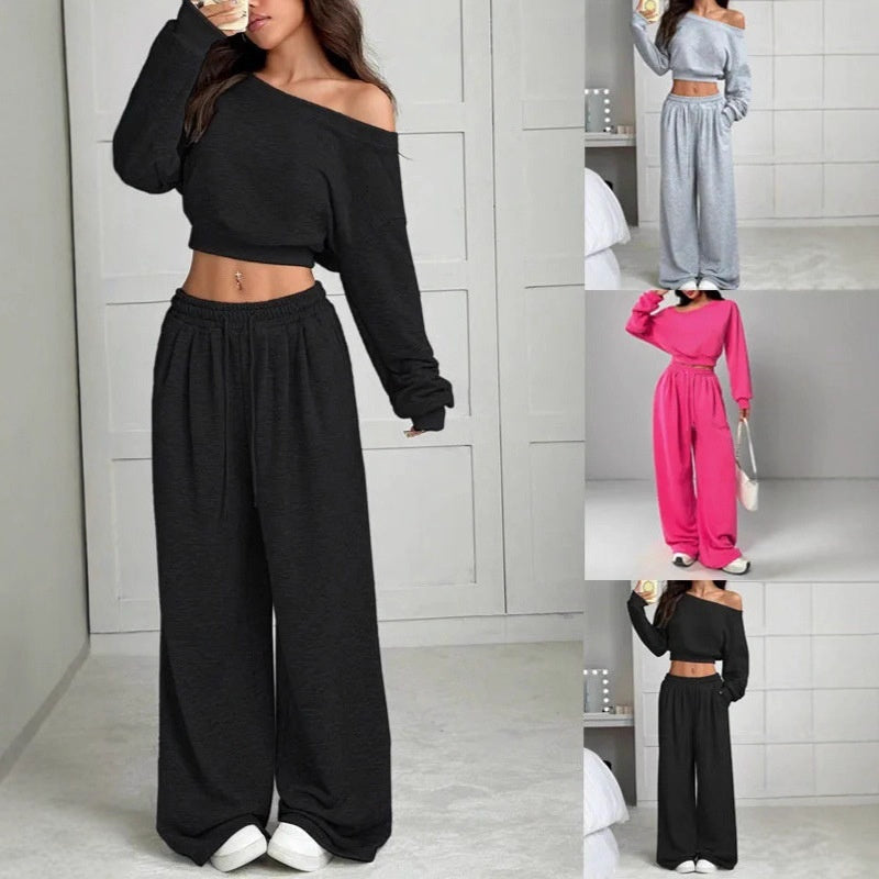 One-Shoulder Knit Two-Piece Set in brown