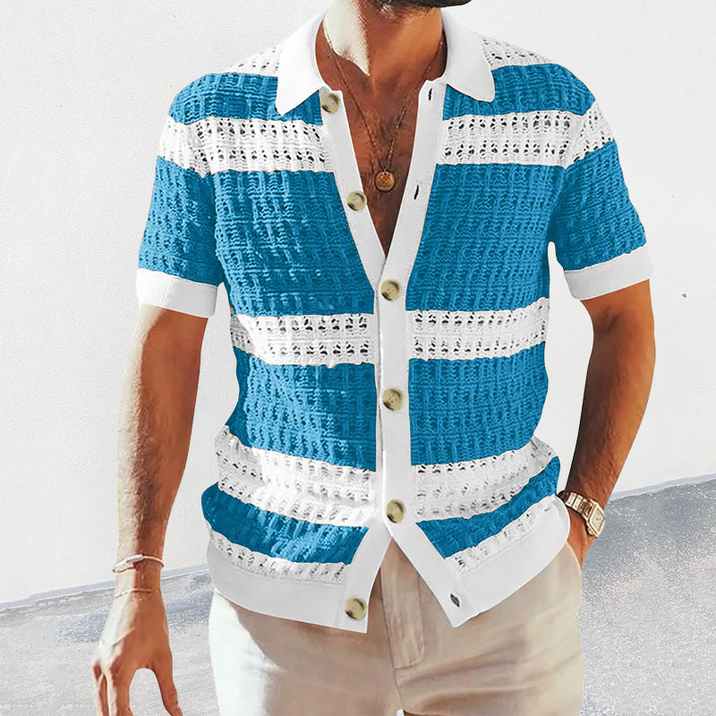 Men's Knit Polo Cardigan, Short Sleeve — collar detail — Undefyning Lynes (3 of 7)