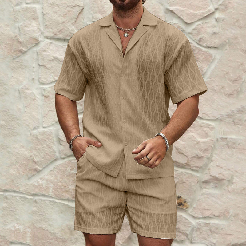 Loose Casual Two Pieces Lapel Button Shirt and Shorts — detail view