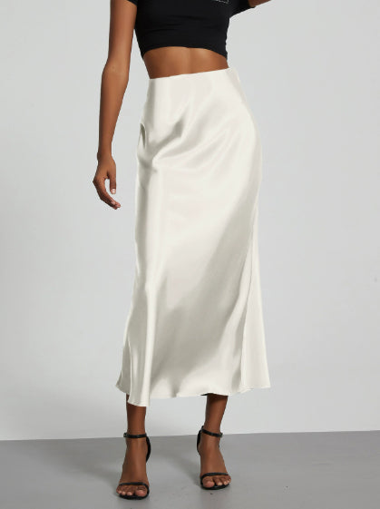 Slim Fit Satin Midi Skirt, view 15