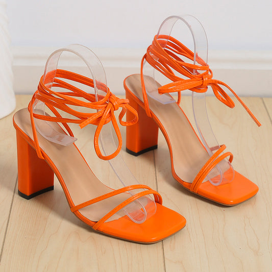 Undefyning Lynes lace-up strappy summer sandals with modern chunky heel, showcasing stylish design and open toe detail.