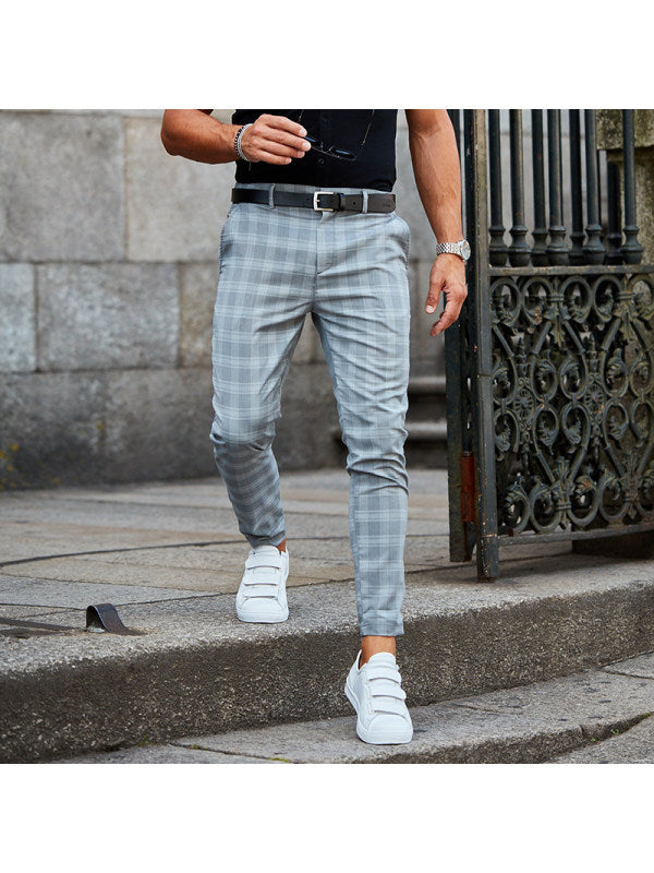 Plaid Print Men's Casual Loose And Thin Pants — worn view