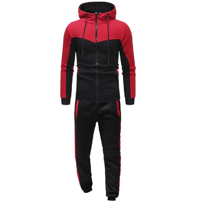 Back view of the hooded color block tracksuit set