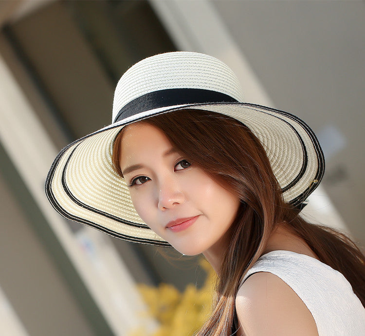 Wide-Brim Straw Hat with Bow - side profile