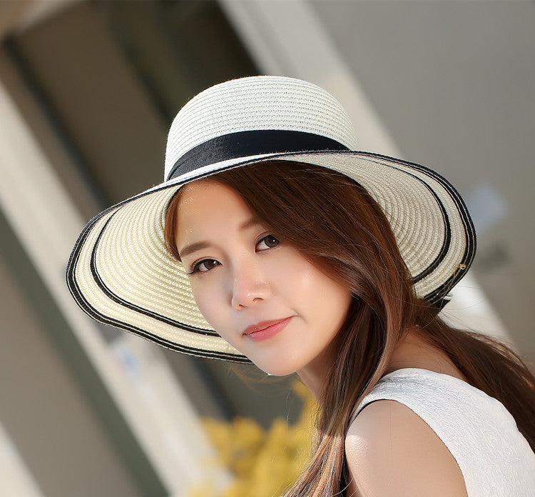 Wide-Brim Straw Hat with Bow - worn on model