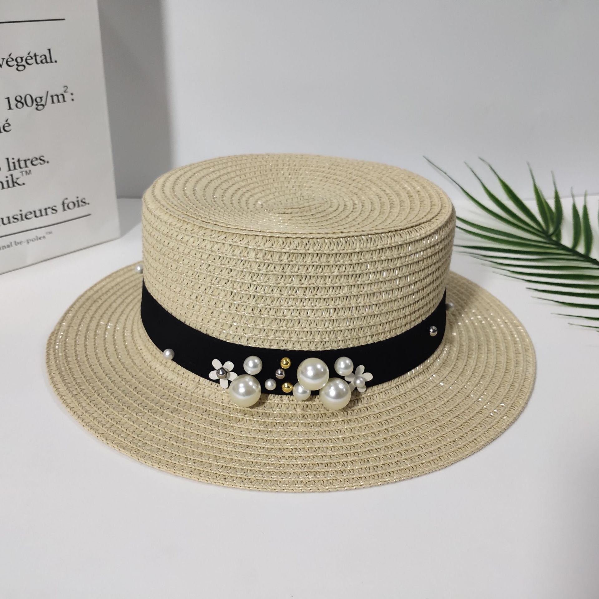 Pearl Bow Straw Sun Hat in yellow