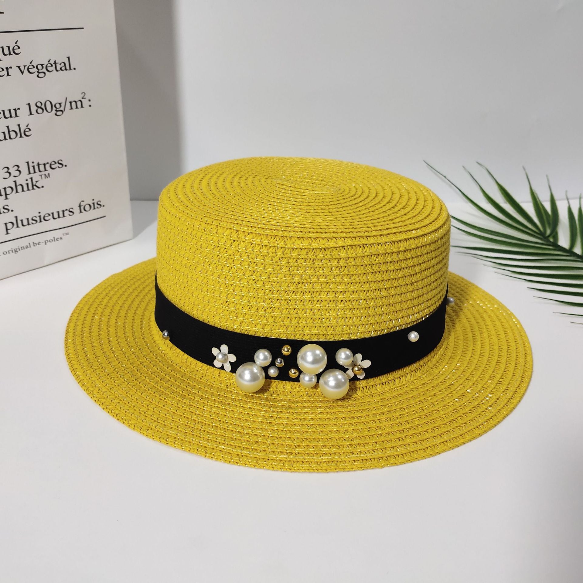 Pearl Bow Straw Sun Hat in red