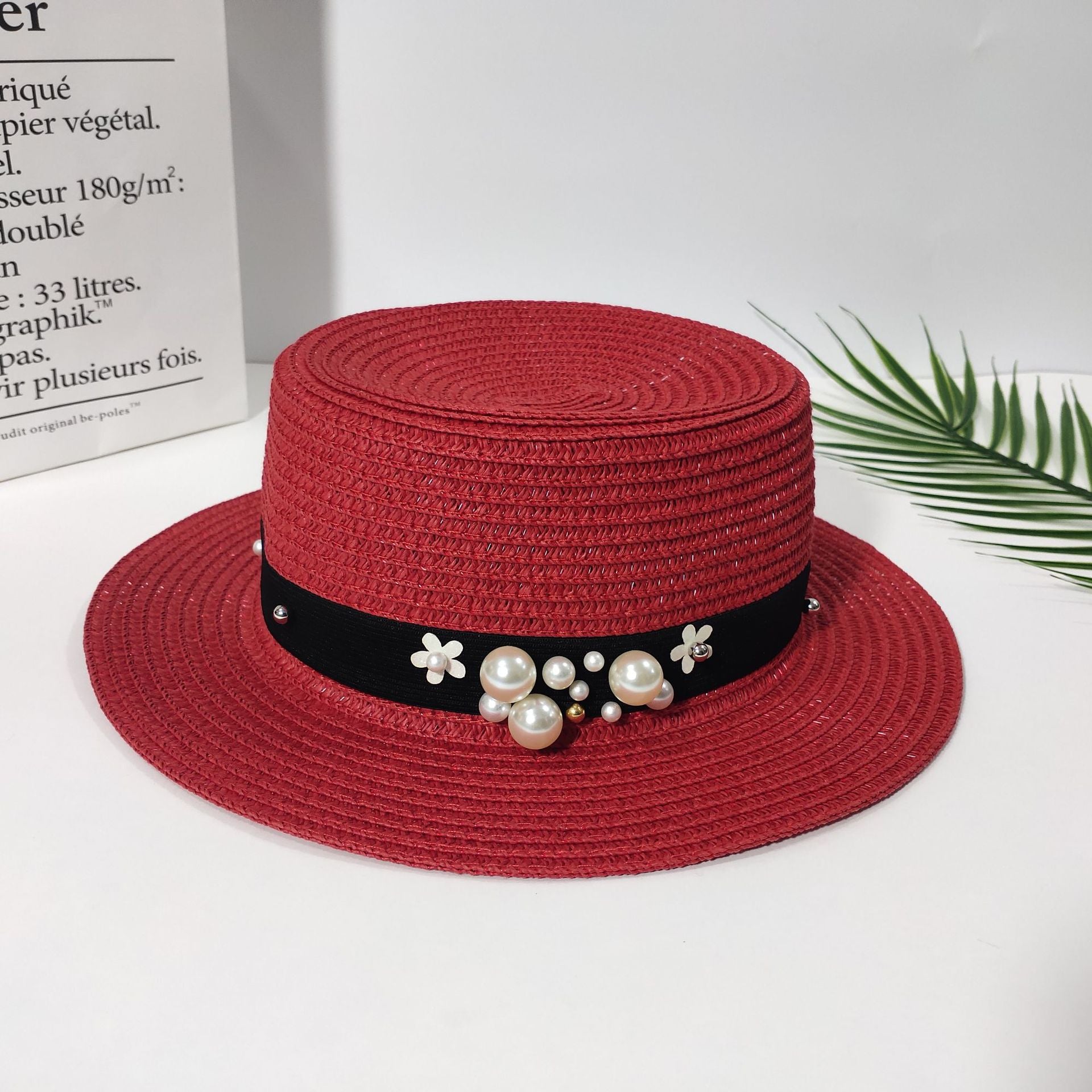 Pearl Bow Straw Sun Hat - side view