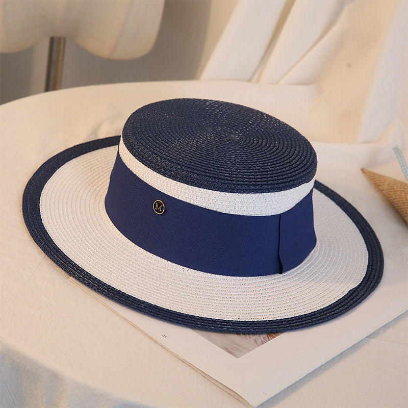Flat-Top Straw Hat with Contrast Brim - side profile