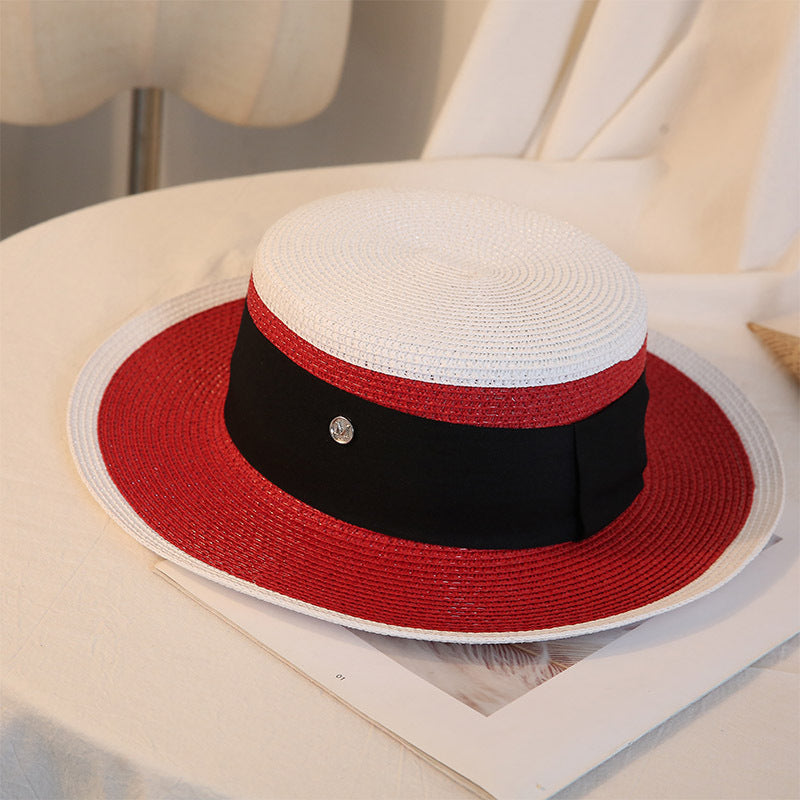Flat-Top Straw Hat with Contrast Brim - brim detail