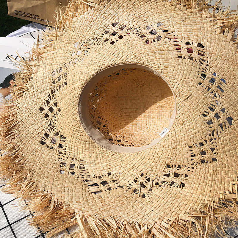Hand-Woven Raffia Wide-Brim Hat - side profile
