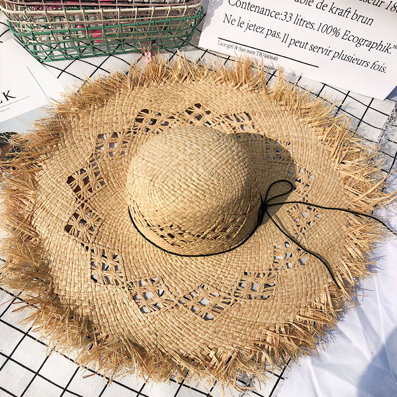 Hand-Woven Raffia Wide-Brim Hat - front view