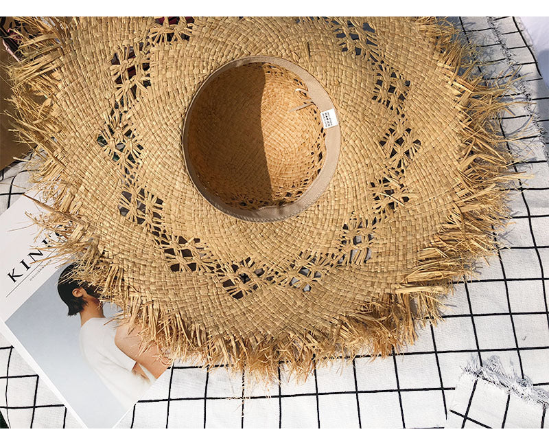 Hand-Woven Raffia Wide-Brim Hat - worn on model