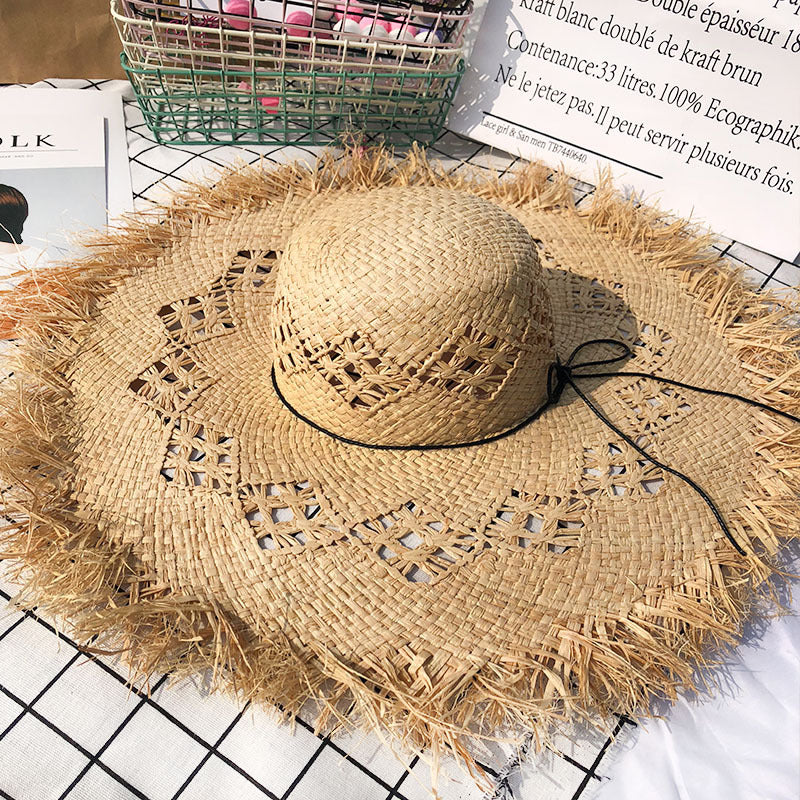 Hand-Woven Raffia Wide-Brim Hat - back view