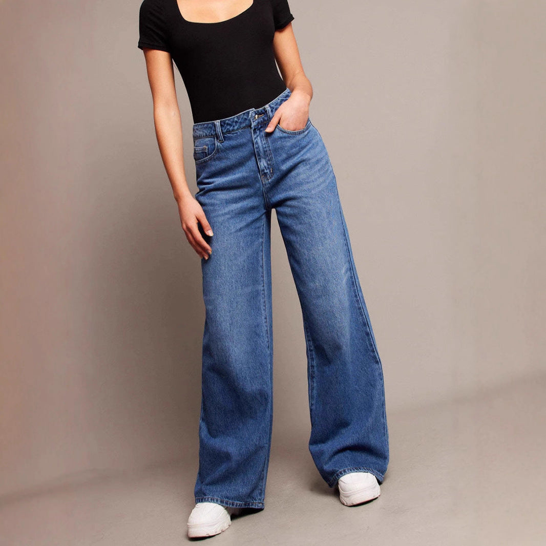 Retro Wash Wide-Leg Jeans - front view