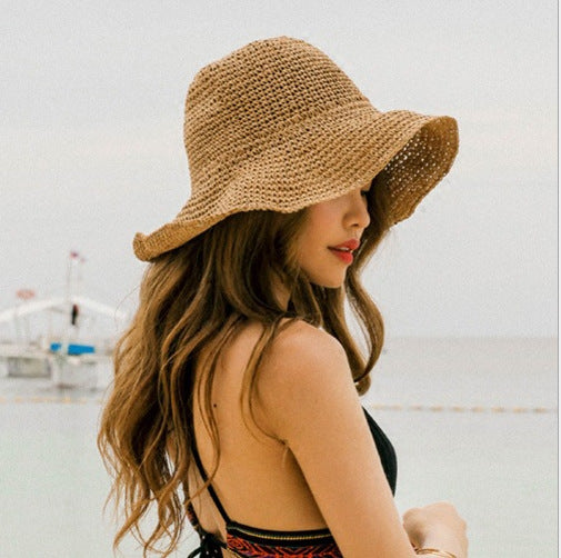 Foldable Wide-Brim Straw Sun Hat — front view