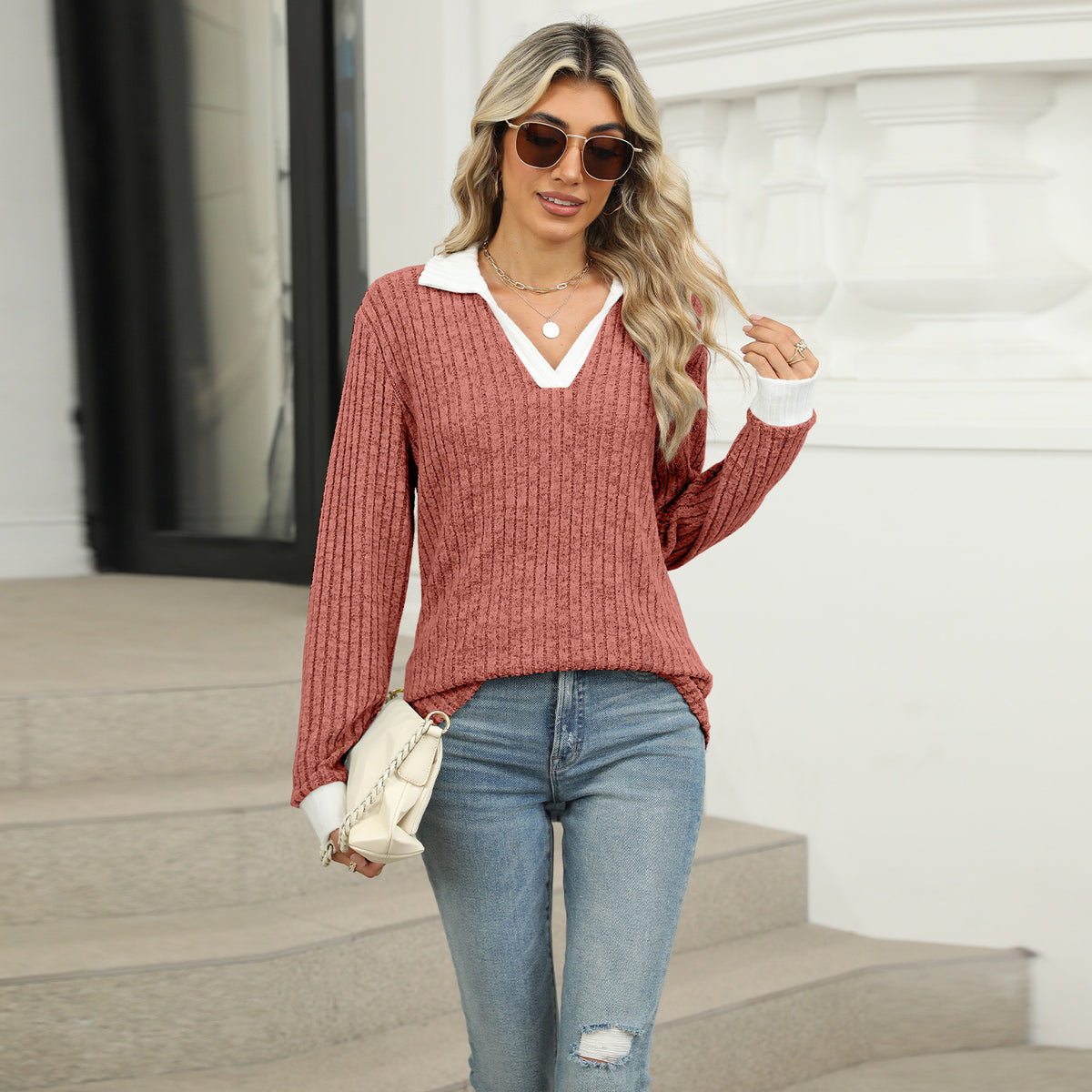 Sienna Lapel Long-Sleeve Top, view 3