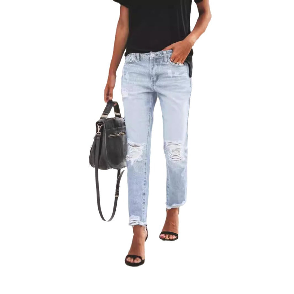 Juno Ripped Straight-Leg Jeans, view 6