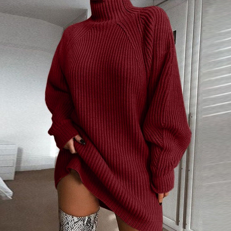 Cocoon Turtleneck Sweater Dress in apricot