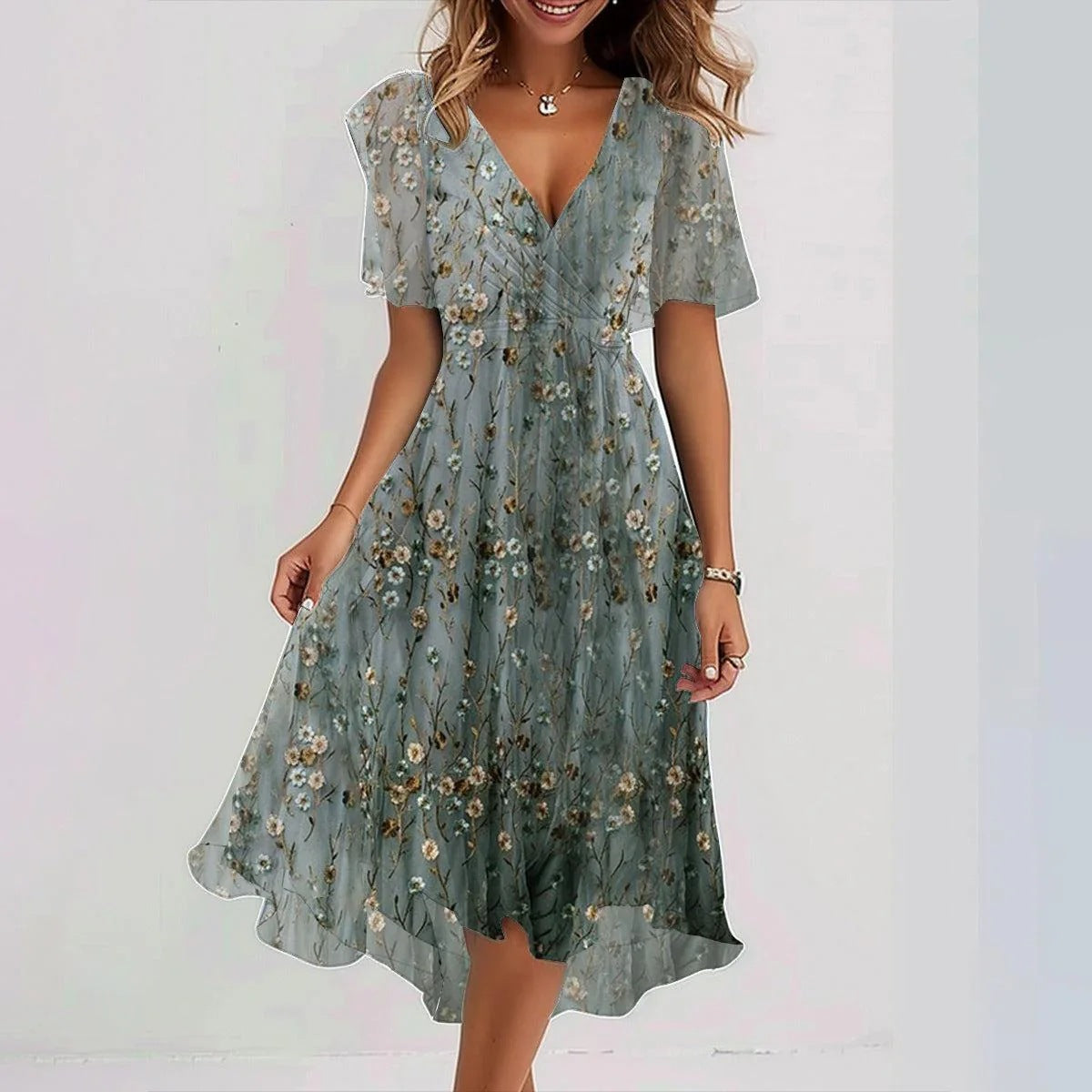 Breezy Chiffon Midi Dress in green