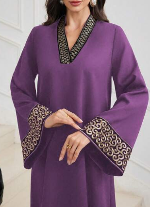 Embroidered retro puff-sleeve V-neck dress by Undefyning Lynes featuring artistic floral embroidery and vintage-inspired design.
