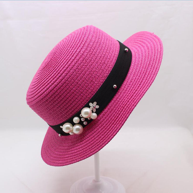 Pearl Bow Straw Sun Hat in cream