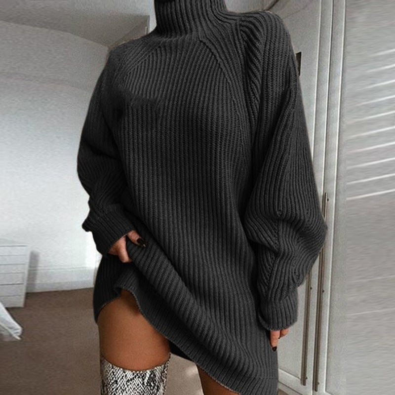Cocoon Turtleneck Sweater Dress - turtleneck detail
