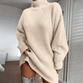 Cocoon Turtleneck Sweater Dress in wine red