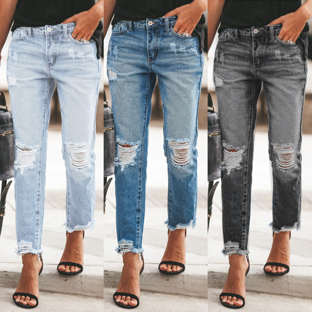 Juno Ripped Straight-Leg Jeans, view 1