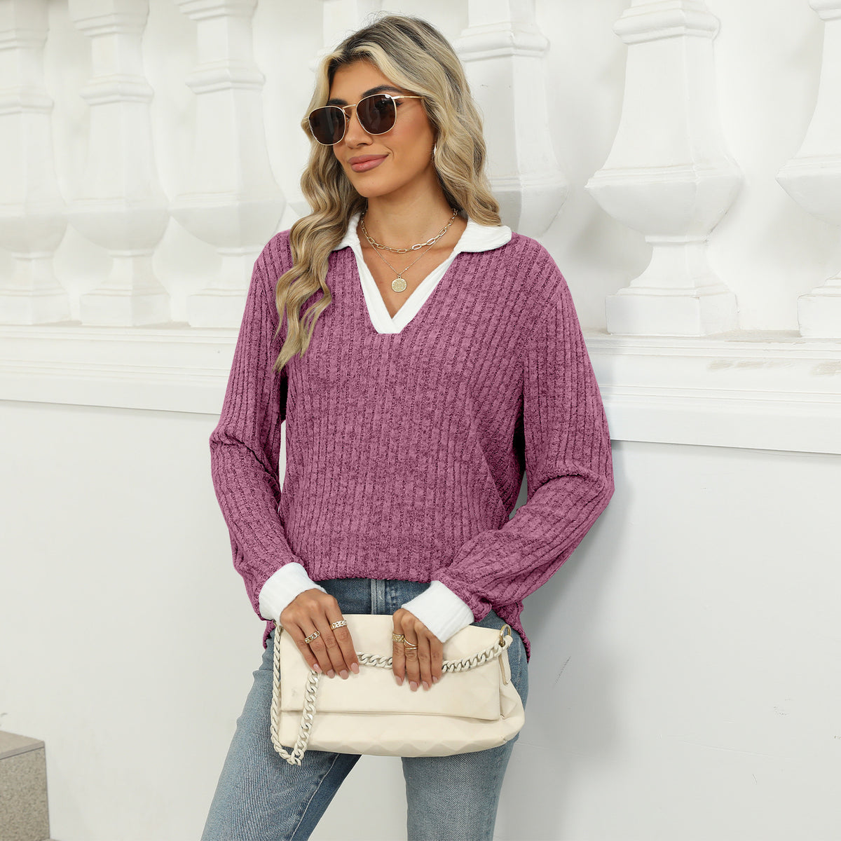 Sienna Lapel Long-Sleeve Top, view 1