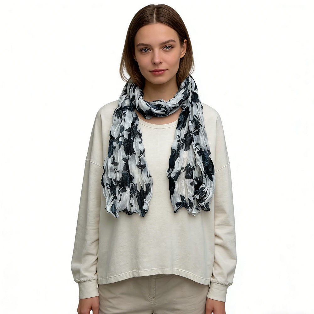 Monochrome Crinkle Scarf with black and white crinkle texture, view 4