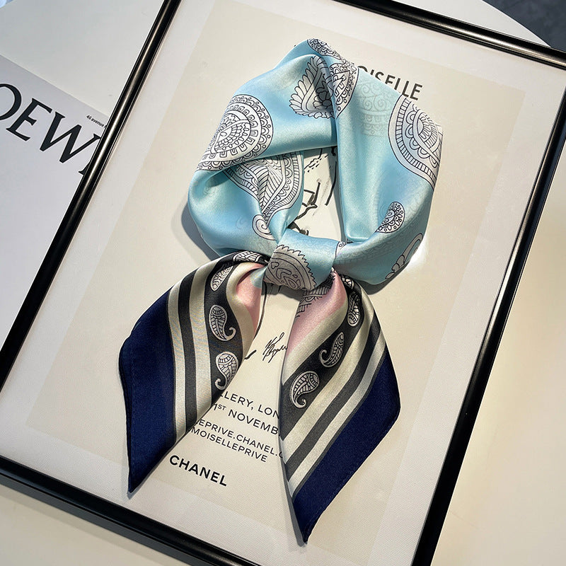 Golden Wheat Silk-Feel Square Scarf by Dropshipman, showcasing its soft, luxurious fabric and versatile square design.