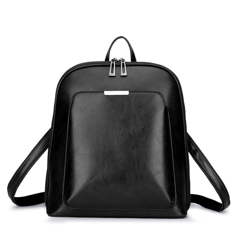 Structured PU Leather Backpack — back view with adjustable shoulder straps