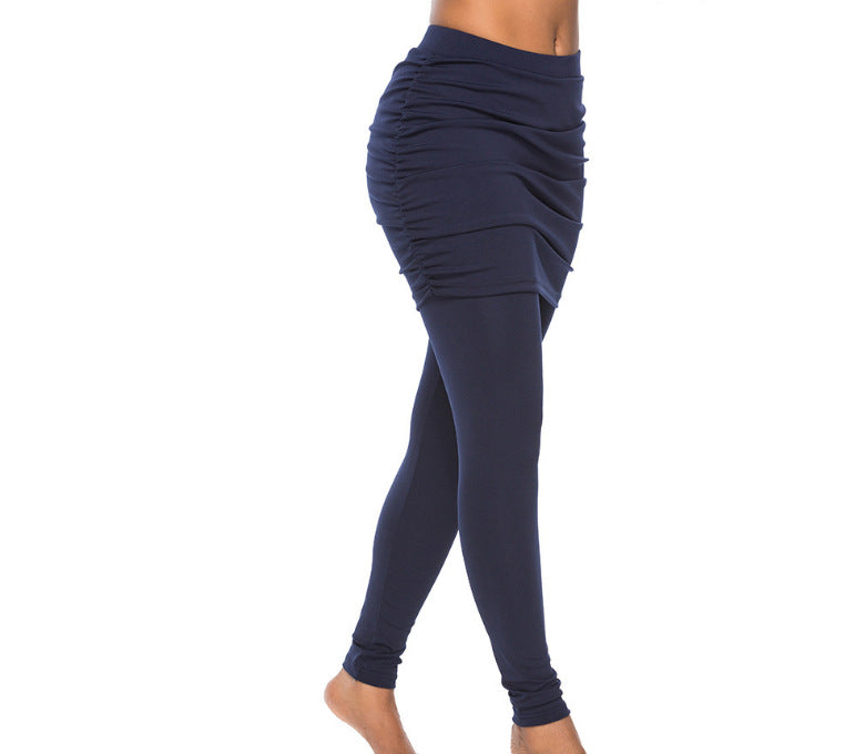Back view of the side-pleated skirted leggings