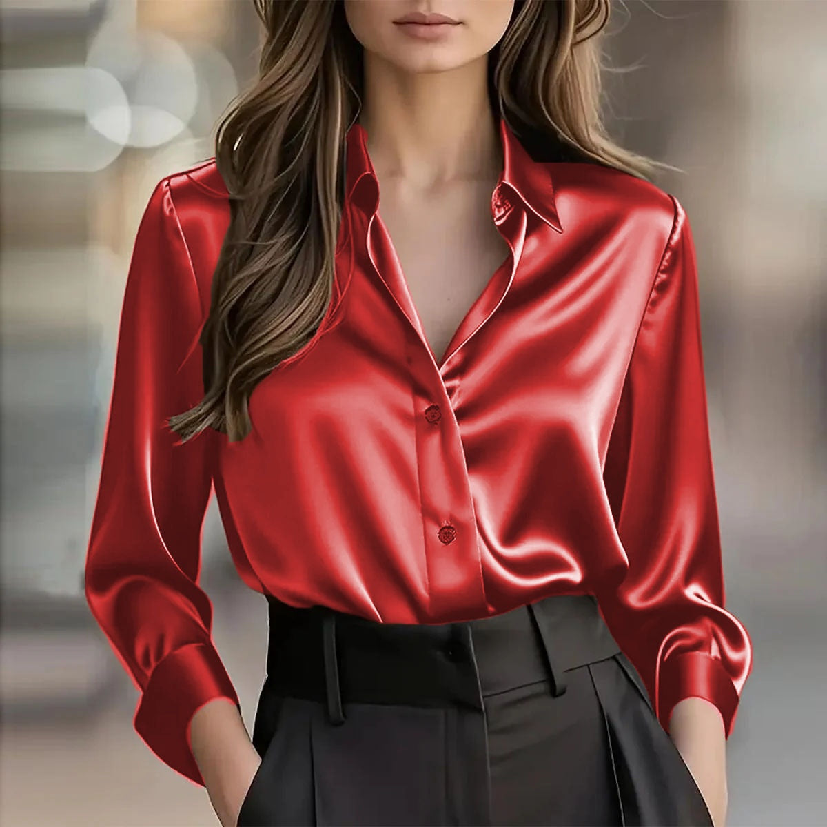 Satin Collar Button-Up Blouse, view 19