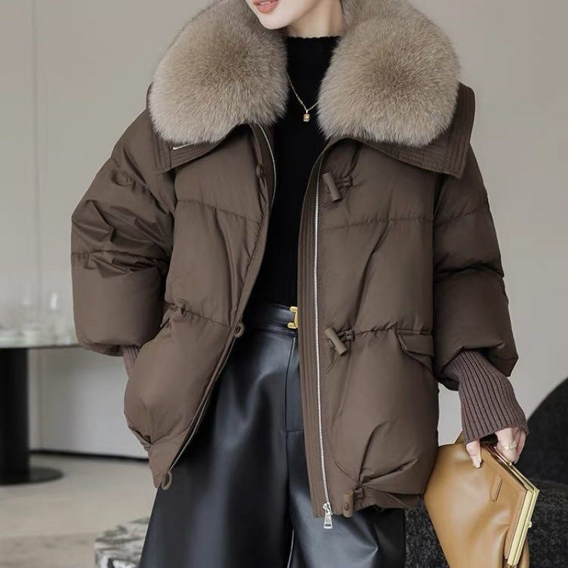 Frostbloom Fur-Collar Coat in brown