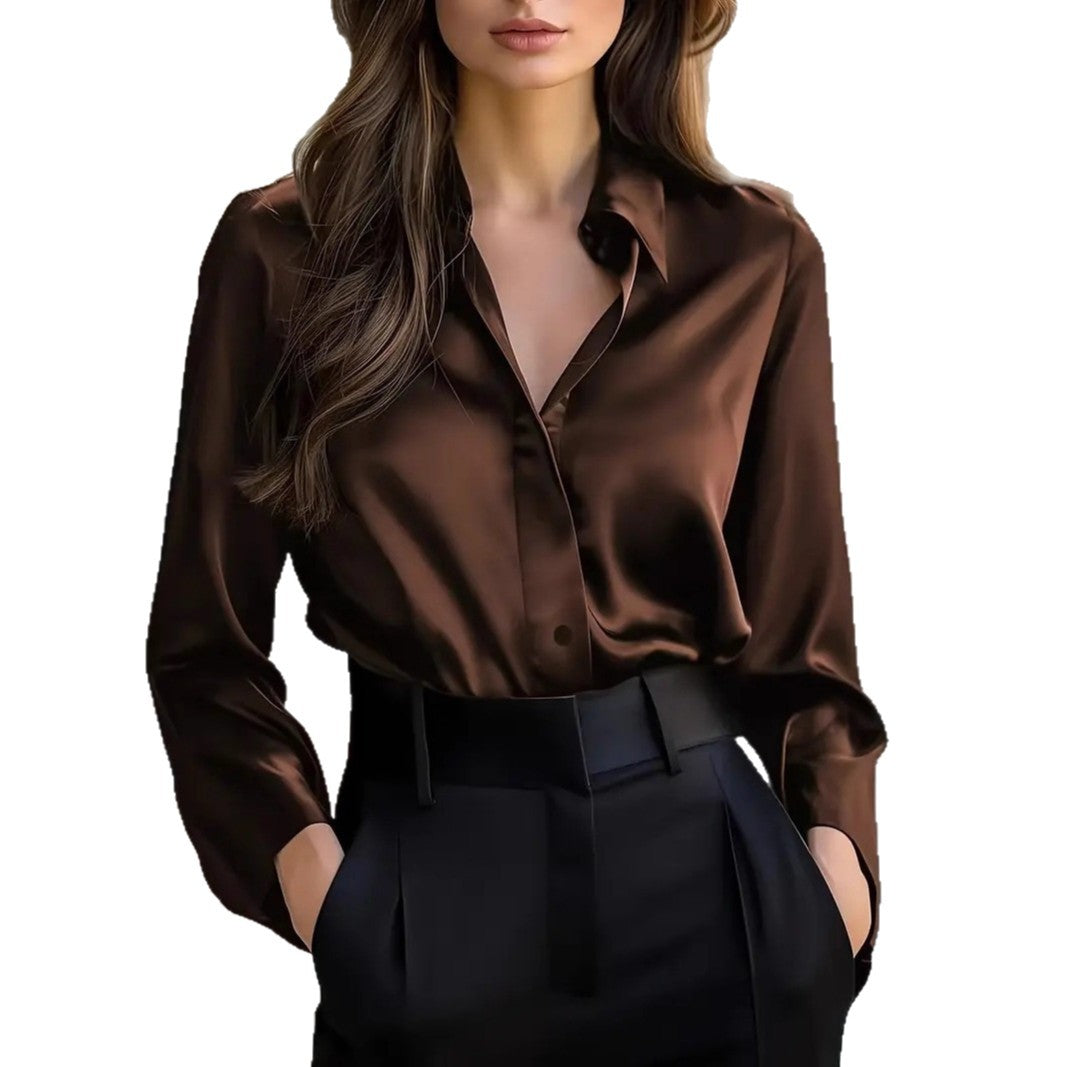 Satin Collar Button-Up Blouse - button detail