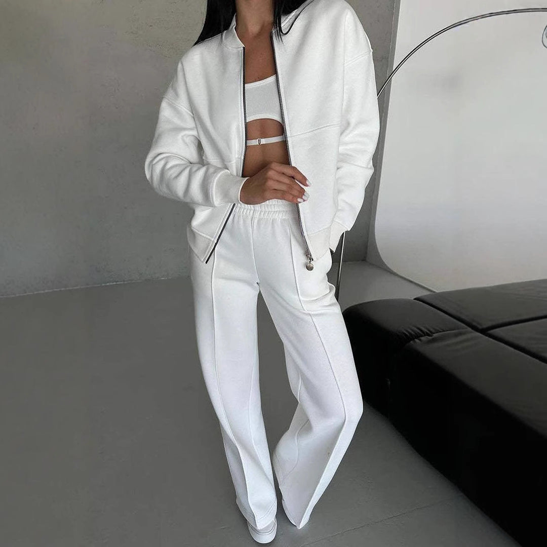 Zip-Front Wide-Leg Set in coffee