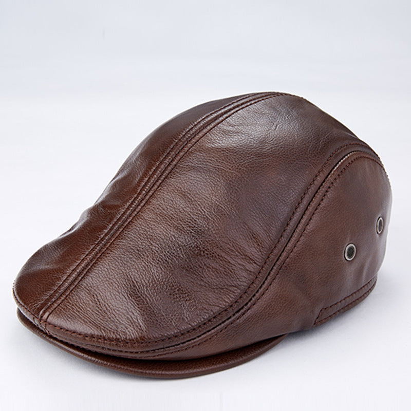 Leather Beret with Ear Flaps - worn on model